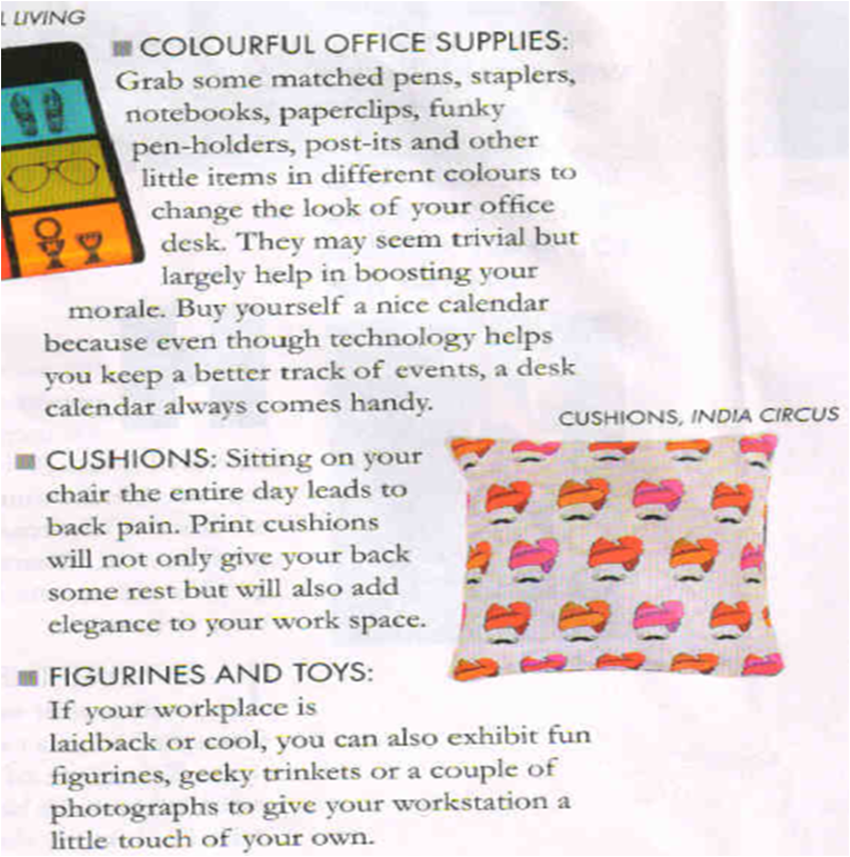 India Circus Hipster Singh Cushion Cover published in New Woman magazine