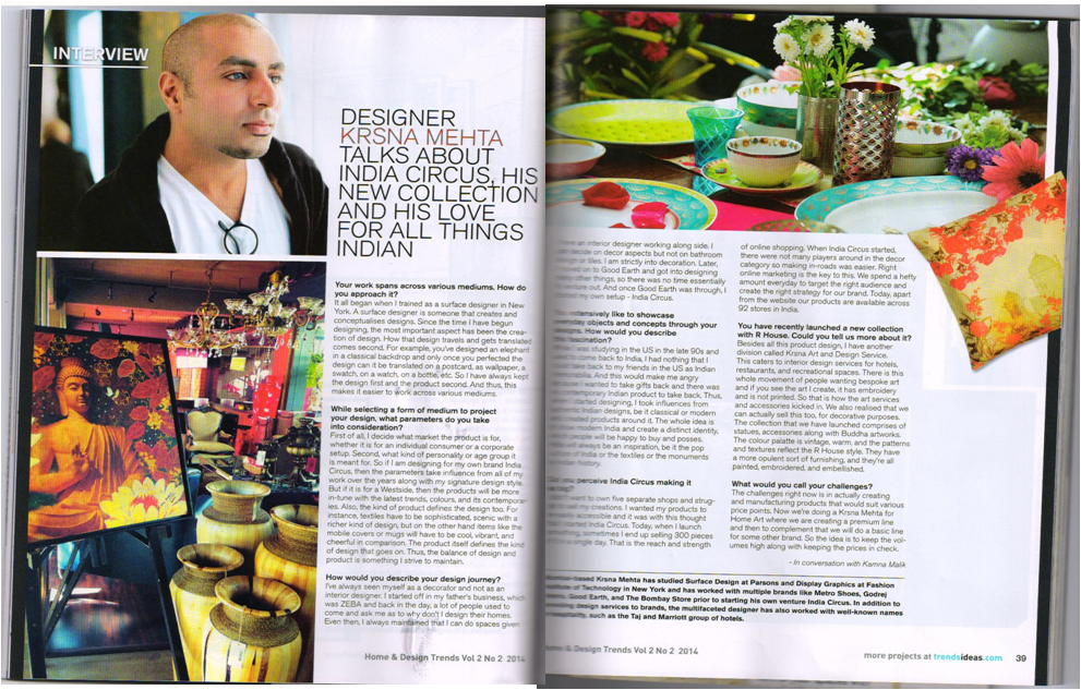 India Circus coverage in Home & Design Trends magazine by TOI